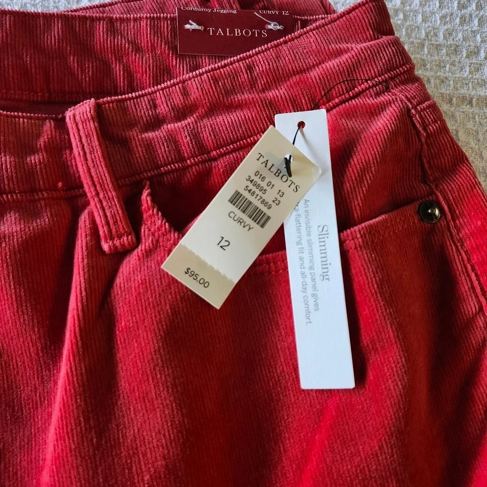 Talbots Red Corduroy Jeggings Vibrant Maximalist Dopamine Bold Skinny NWT 12